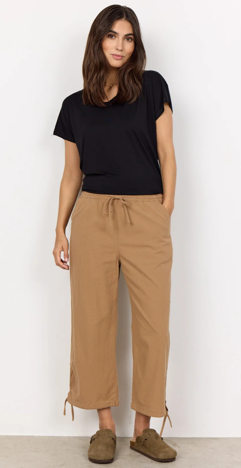 Sally capri bukser med bindebånd og snøre desert brown