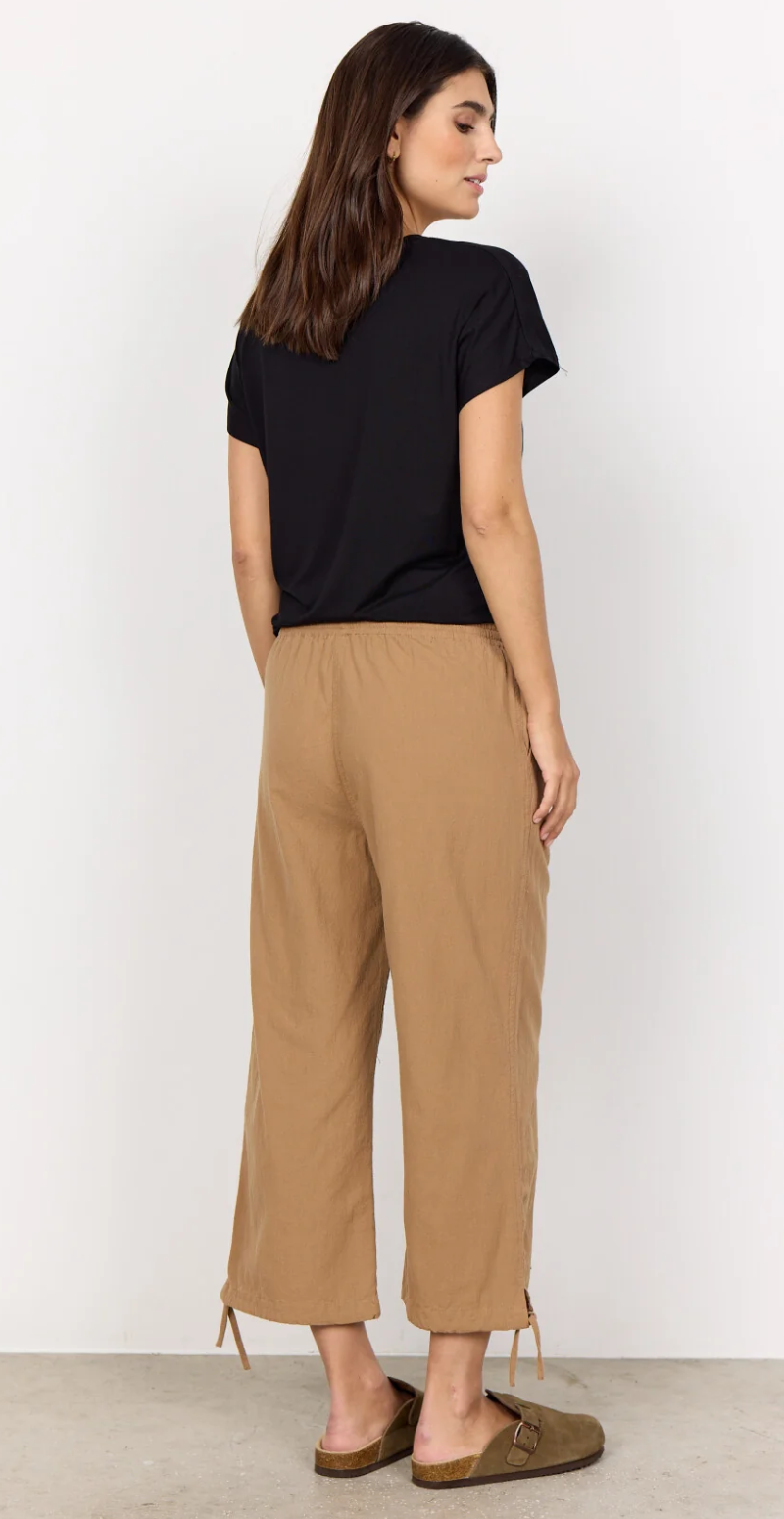 Sally capri bukser med bindebånd og snøre desert brown