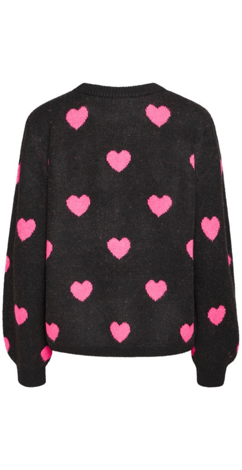 Minya strik med hjerter sort/pink