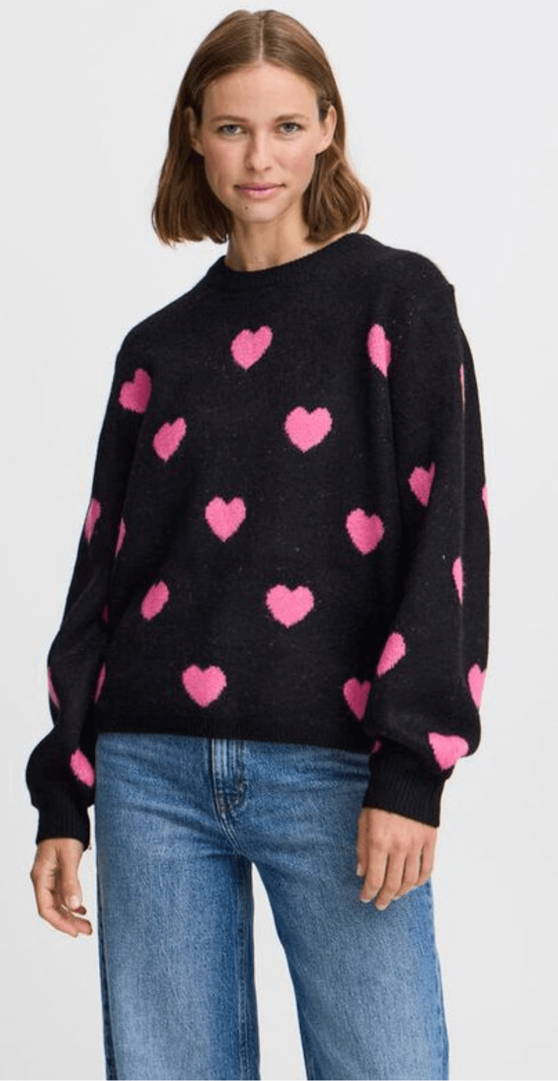 Minya strik med hjerter sort/pink