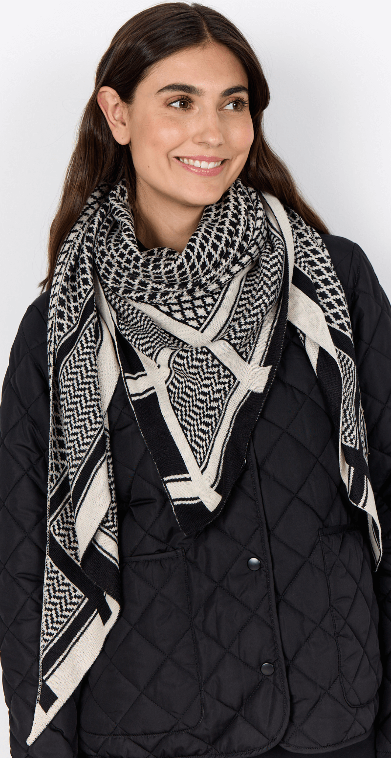 Tørklæde med print sort