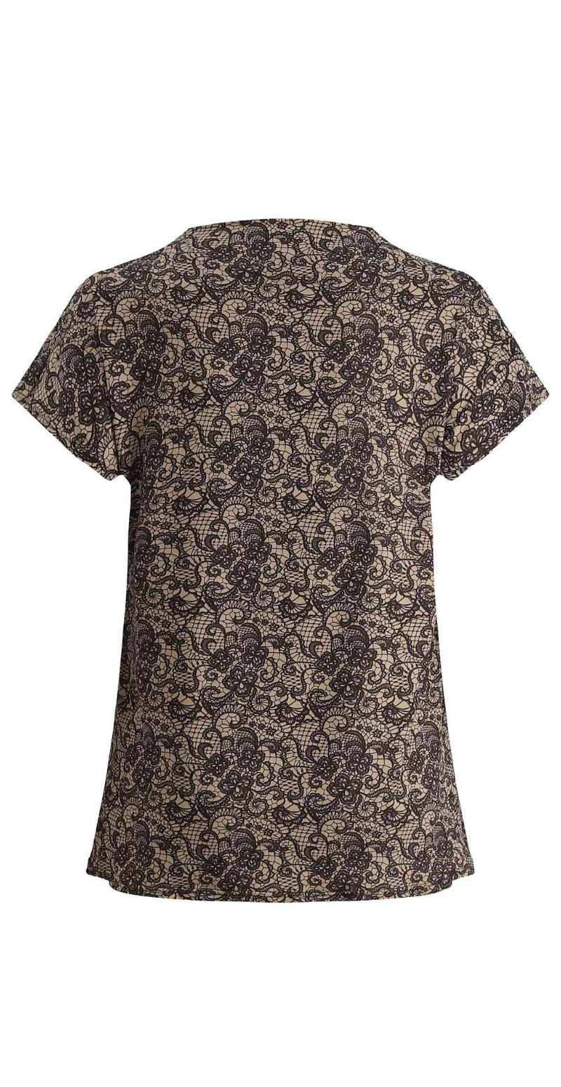 T-shirt med turtelneck mocca brown lace