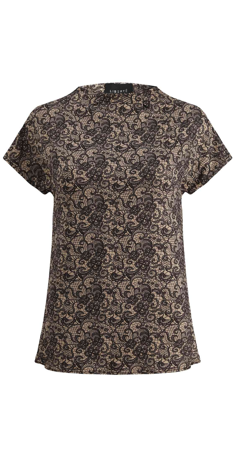 T-shirt med turtelneck mocca brown lace
