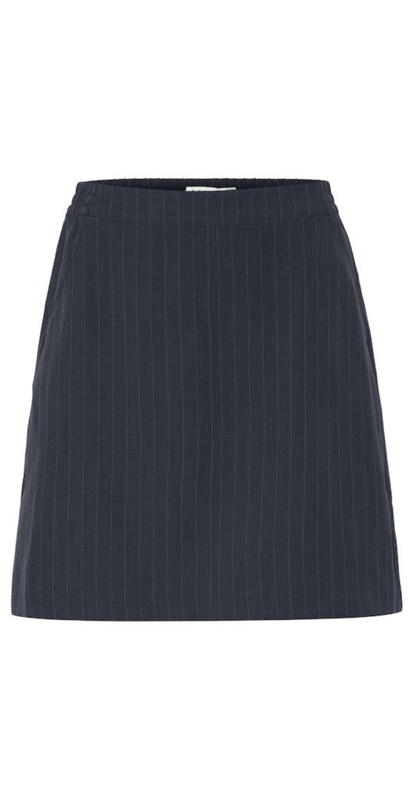 Midde kort nederdel navy pinstripbe mix