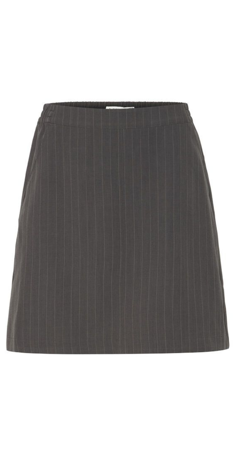 Midde kort nederdel dark grey mel. pinstripbe mix