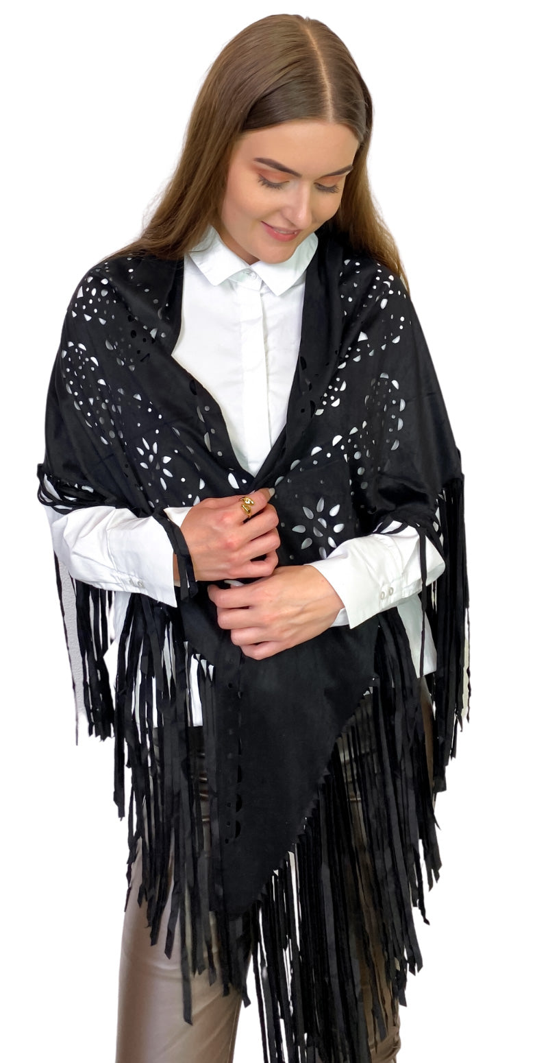 Sjal med frynser sort LikeLondon