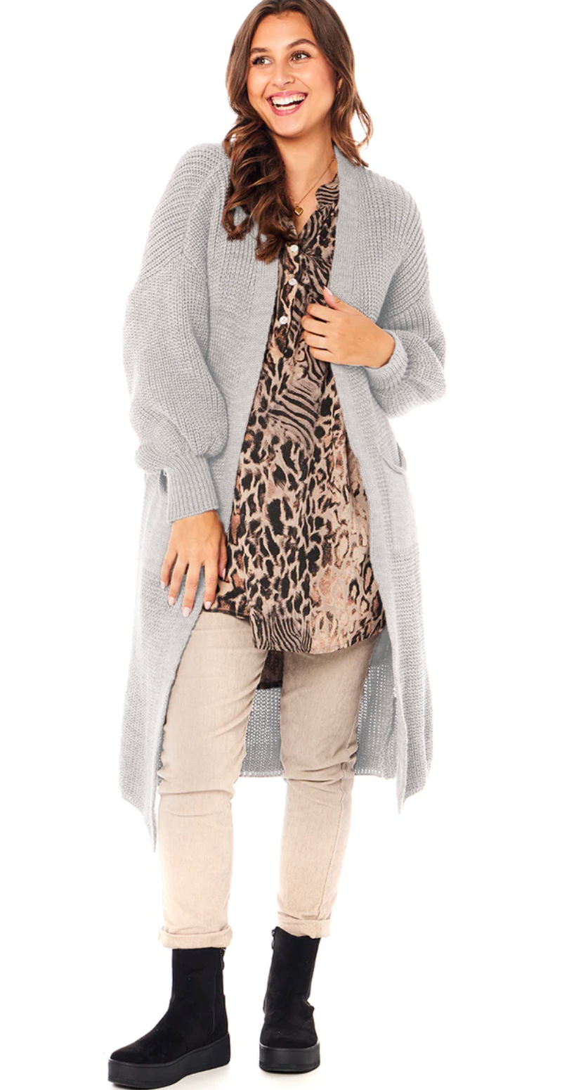 Asta lang strik cardigan med lommer lysgrå LikeLondon