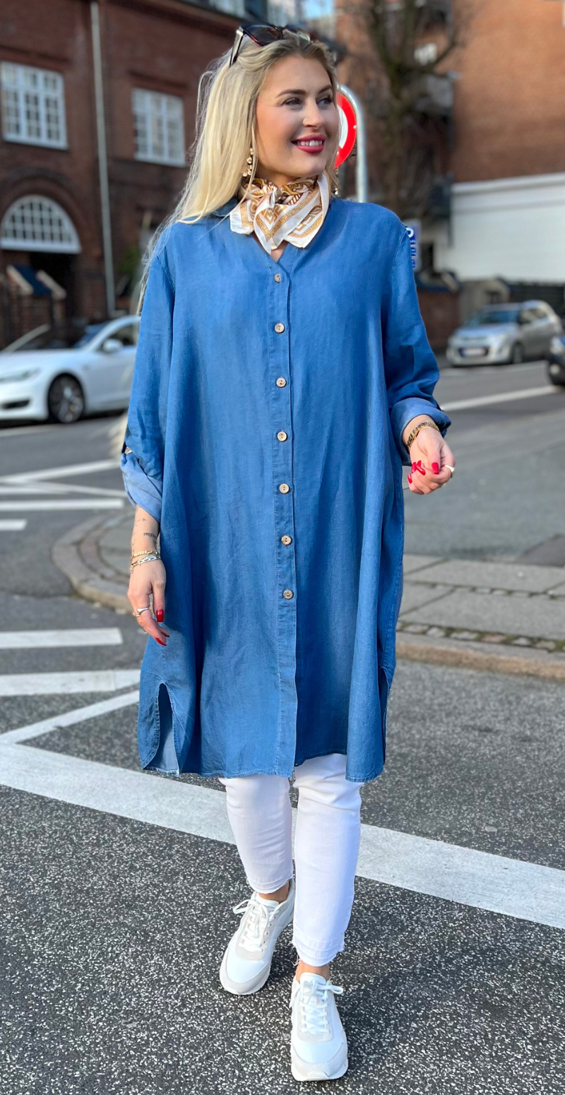 Ivy denim kjole med knapper medium jeans LikeLondon