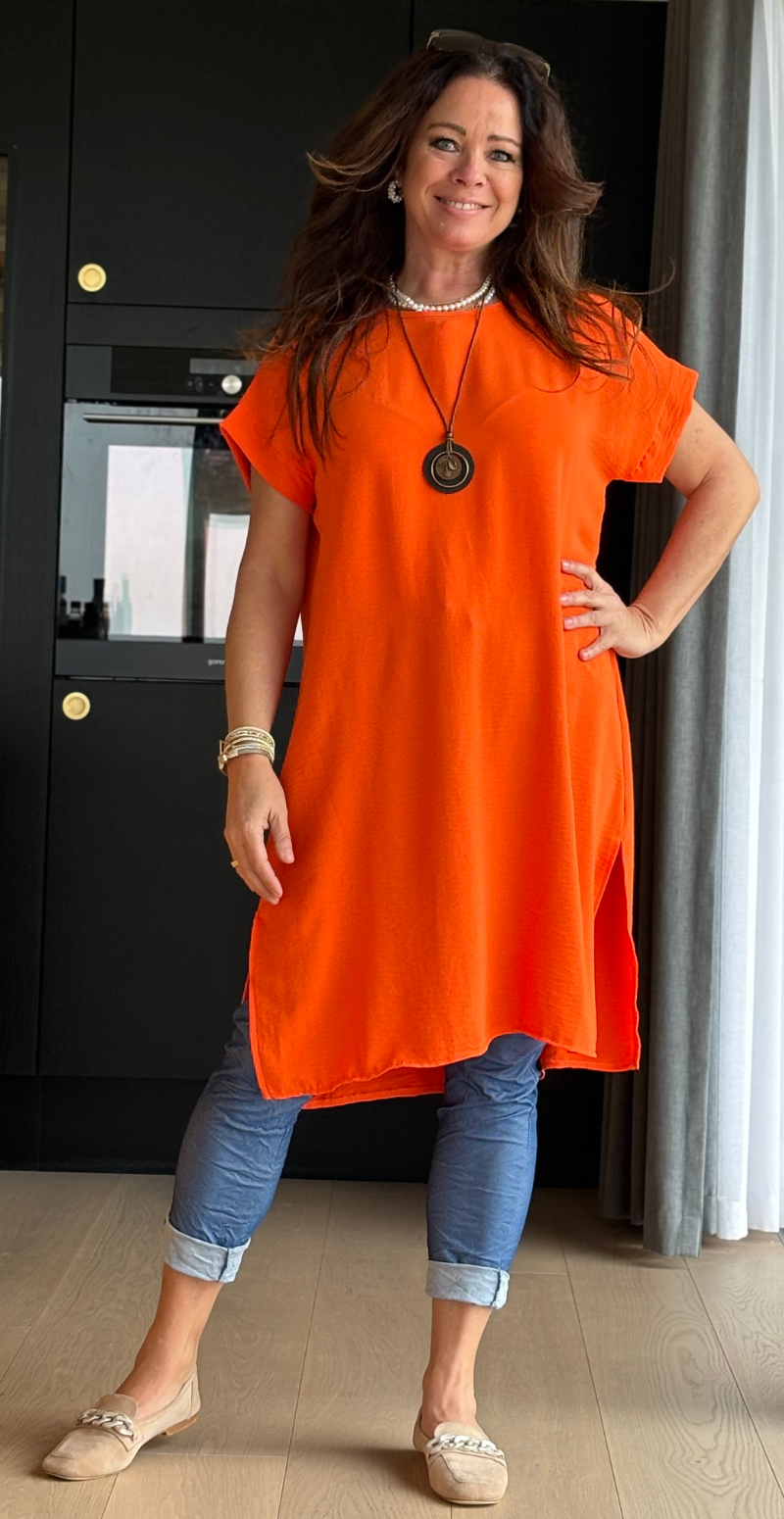 Elsie tunika med slids og halskæde orange LikeLondon