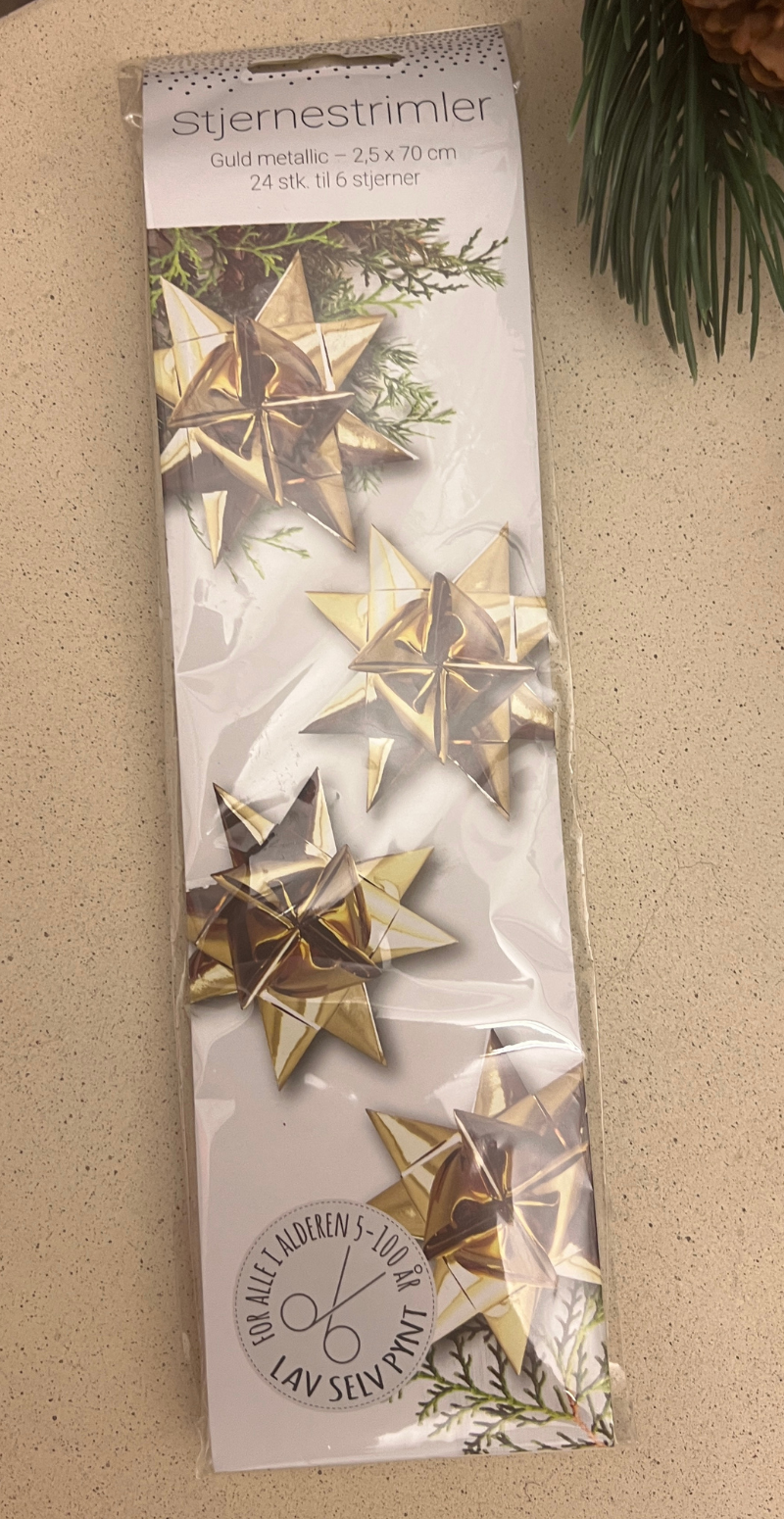 Stjernestrimler til 6 julestjerner guld