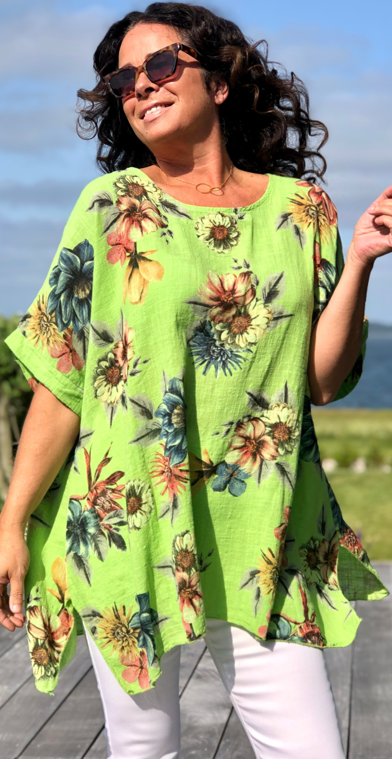 hugge Bryde igennem Indflydelsesrig Bluse i struktur med blomster limegrøn Likelondon – LikeLondon.com