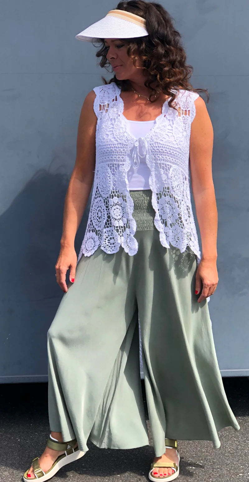 Dina bukser med brede ben khaki Likelondon