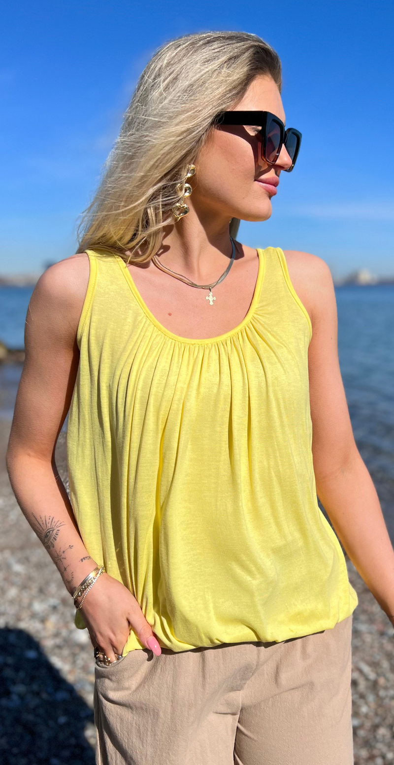 Lulu ensfarvet top sun LikeLondon