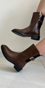 Støvle med spænde og elastik brun