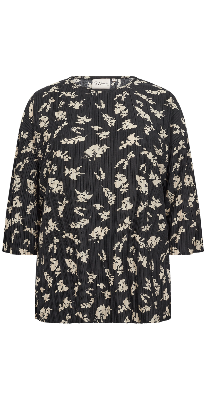 plisseret bluse i print sand