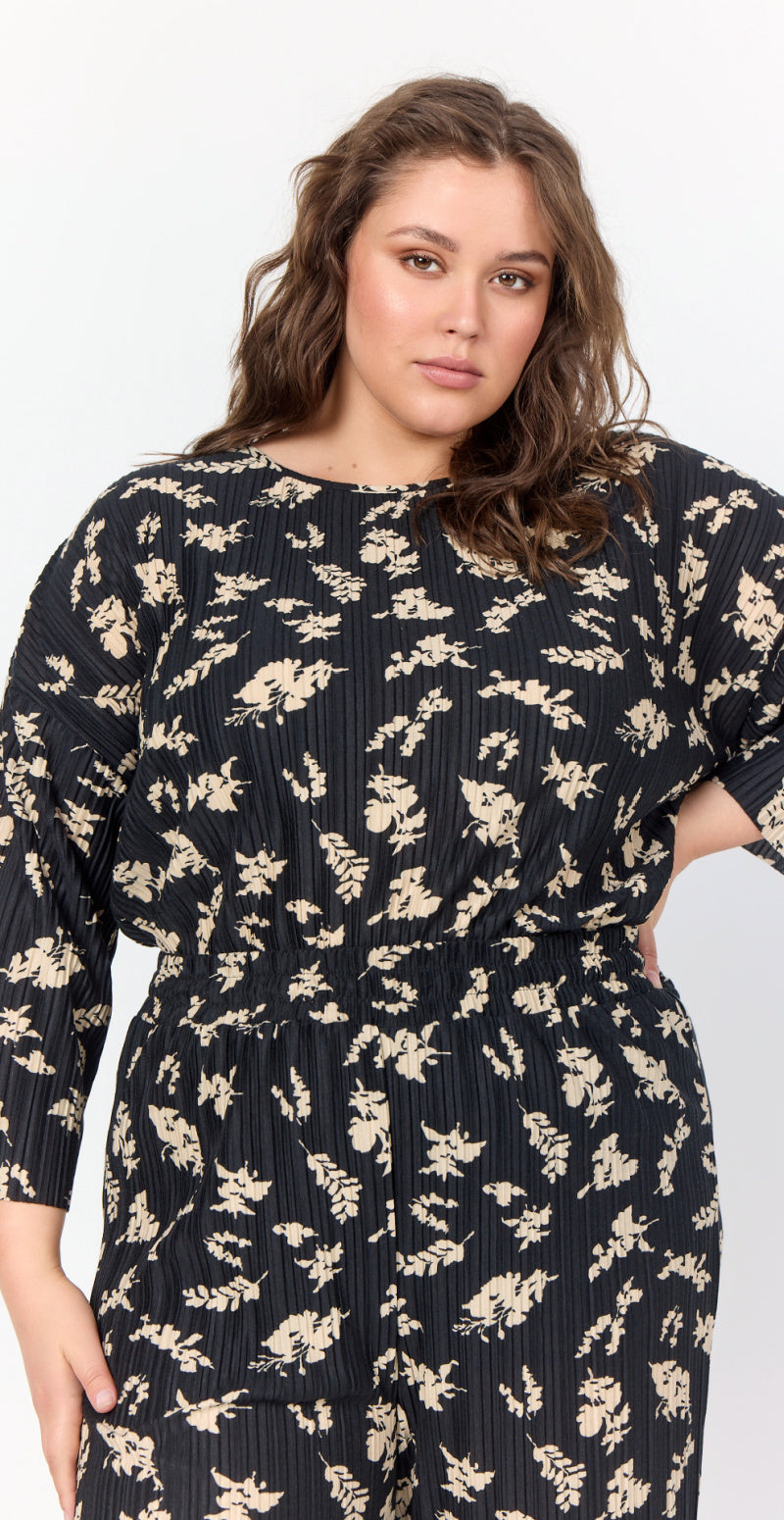 plisseret bluse i print sand