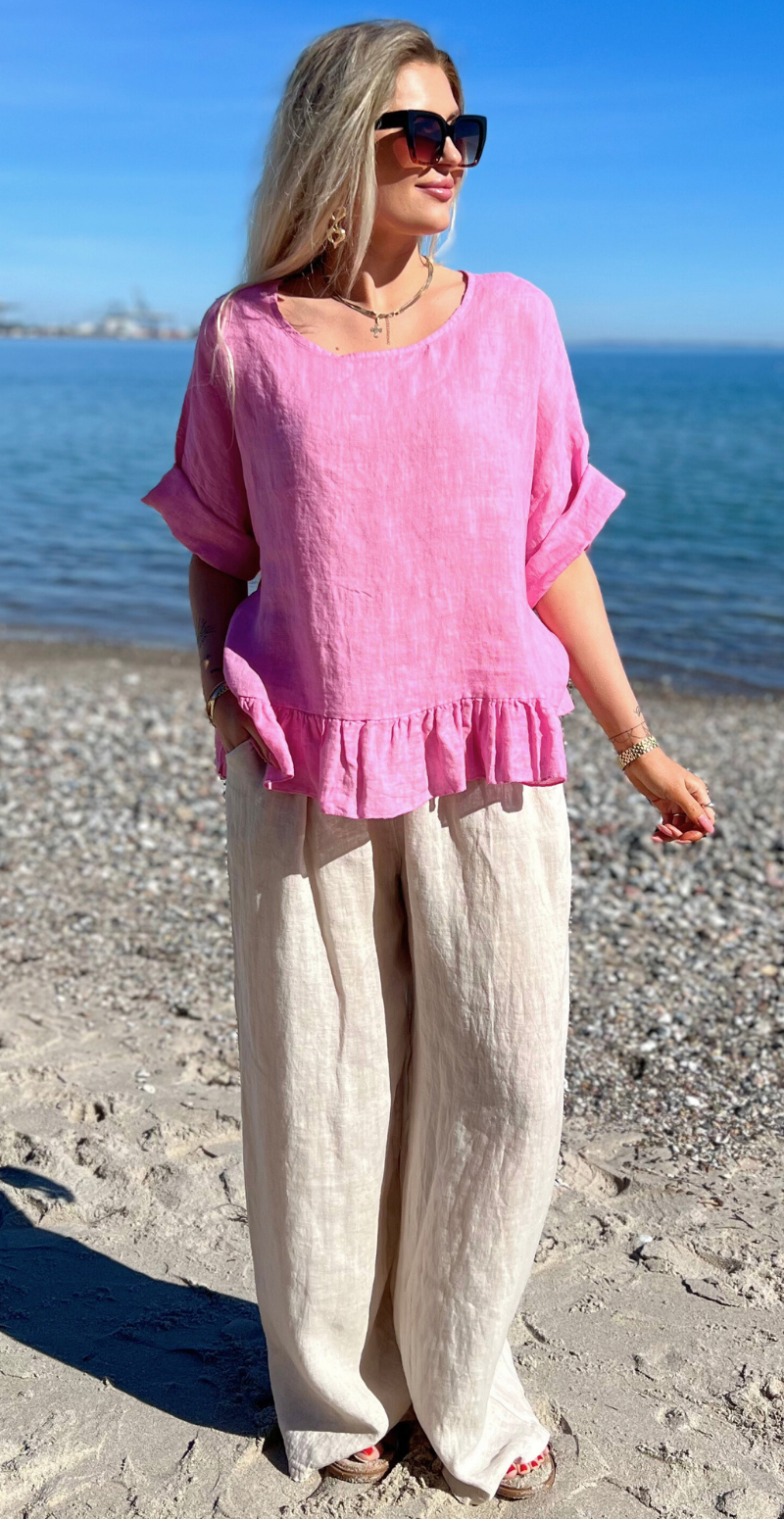 Freja hørbluse med peplum rosa LikeLondon