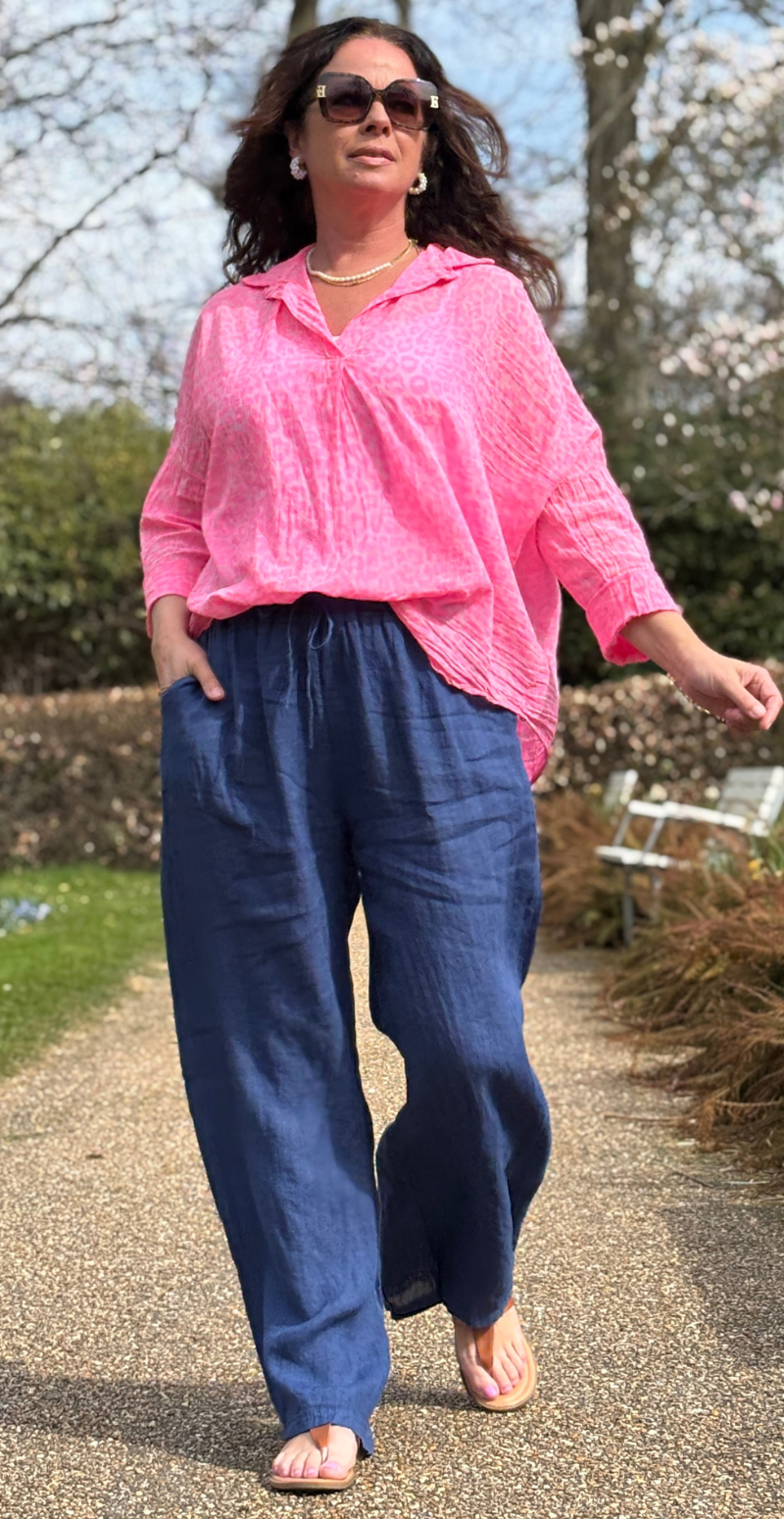 Leola bluse med leopard mønster pink/rosa LikeLondon