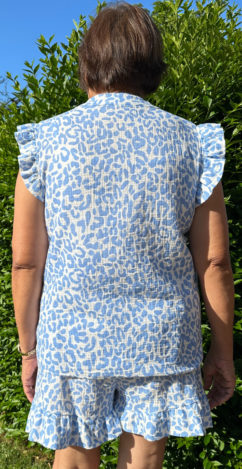 Cheri bluse med leopard print og peplum blå LikeLondon by Christina