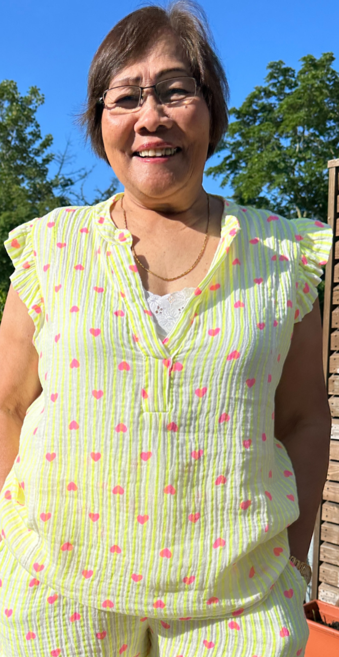 Cheri bluse med hjerter og peplum gul LikeLondon by Christina