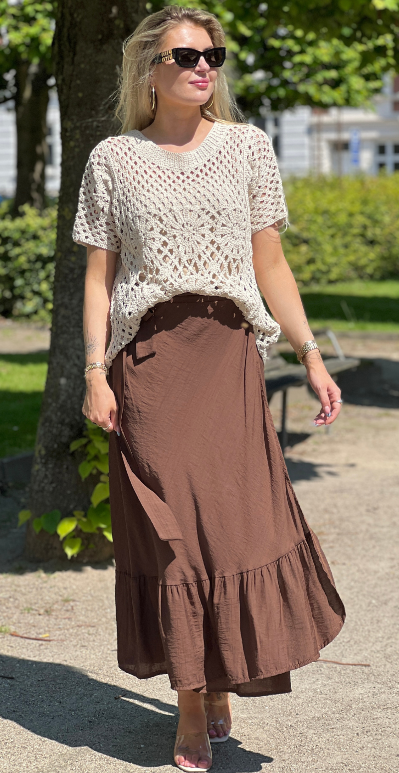 Florence hæklet bluse med cirkelmønster beige LikeLondon