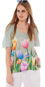 Cindy kortærmet strik med tulipaner khaki LikeLondon
