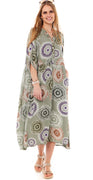 Ester kjole med mønster khaki Likelondon