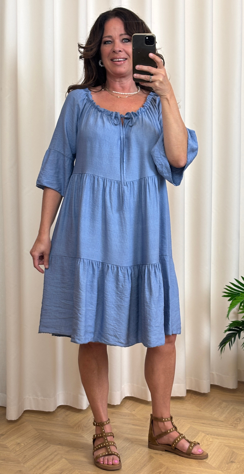 Sasha kjole med peplum og snørre denim LikeLondon