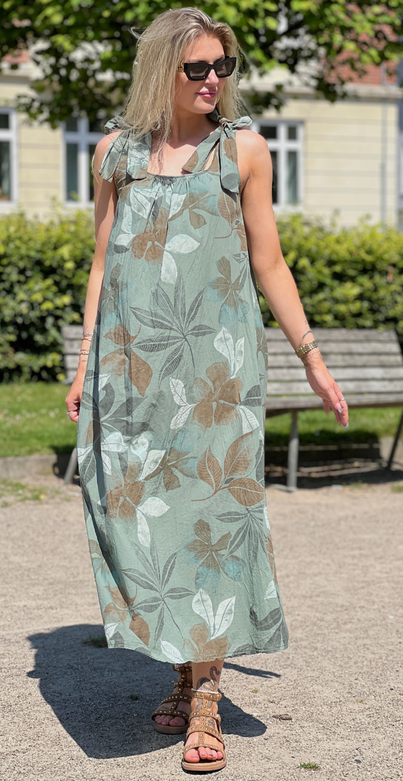 Magda kjole med sløjfestropper og blomster rust LikeLondon