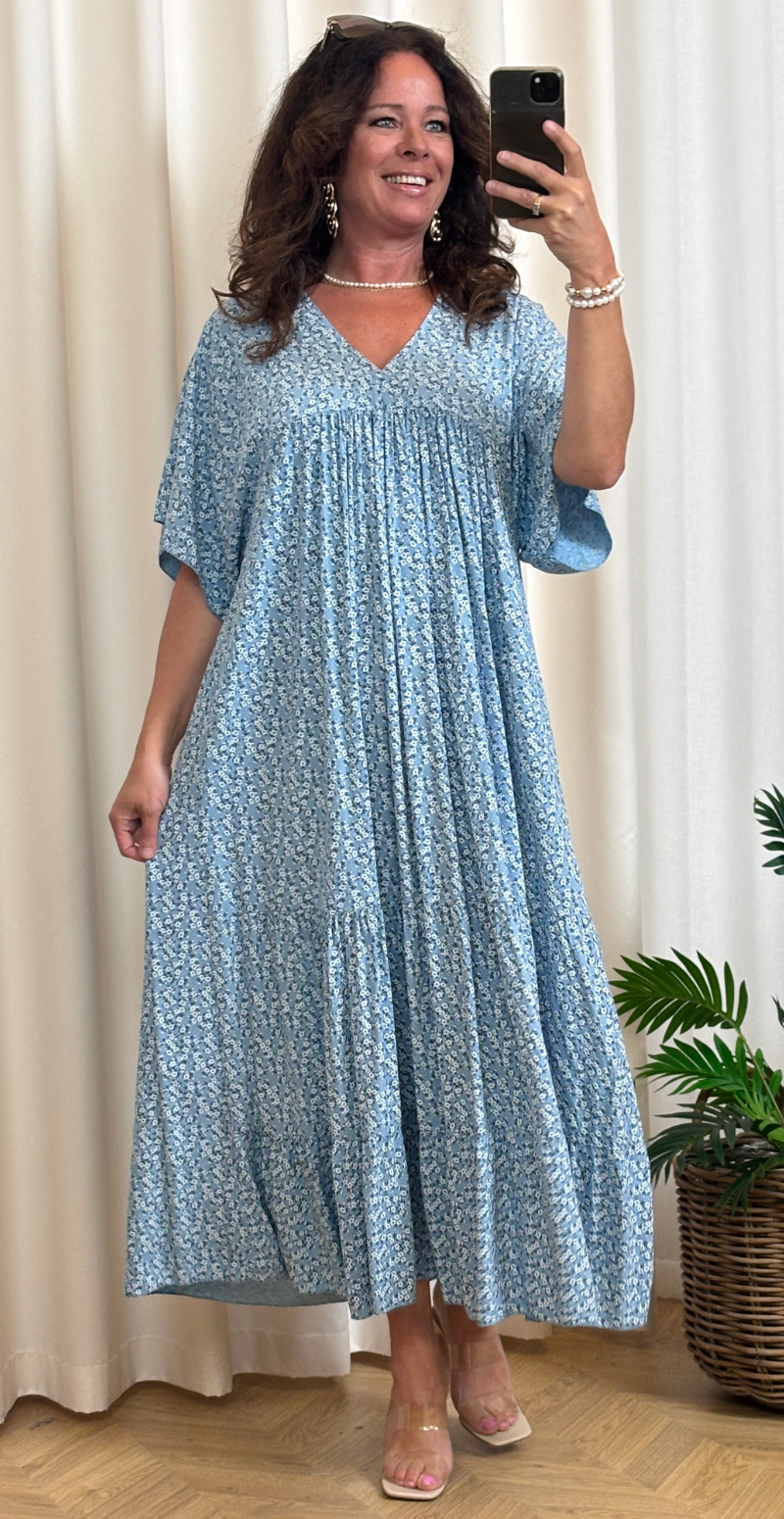 Vigga blomstret maxikjole med peplum denim LikeLondon