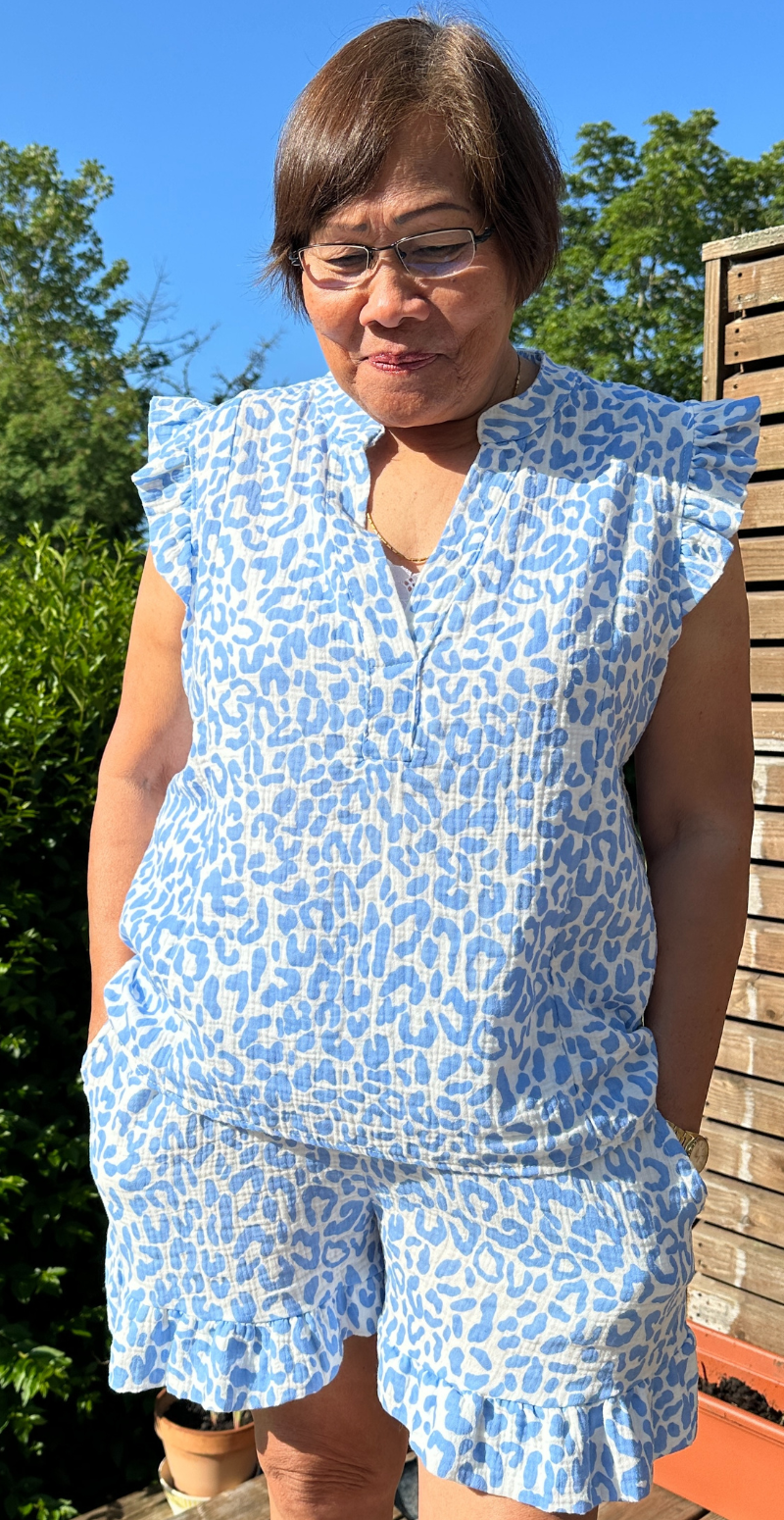 Cheri shorts med leopard print og peplum blå LikeLondon by Christina