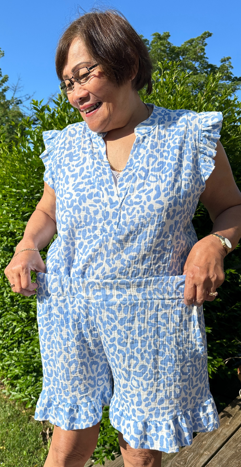 Cheri shorts med leopard print og peplum blå LikeLondon by Christina