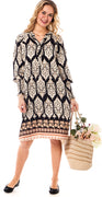 Sia kort kjole med paisley print og smock detalje sort Likelondon