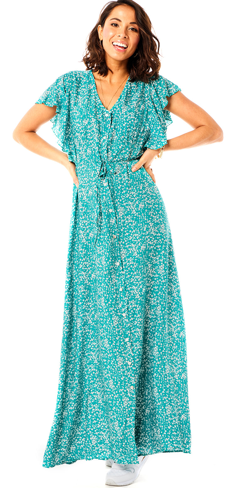 Lang kjole med bindebånd og grøn Likelondon – LikeLondon.com