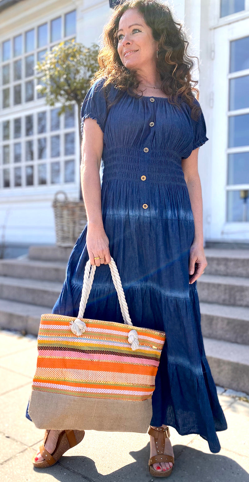 Amber lang kjole med knapper og stræk denim LikeLondon