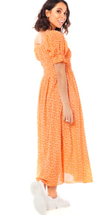 Vigga lang kjole blomsterprint orange LikeLondon