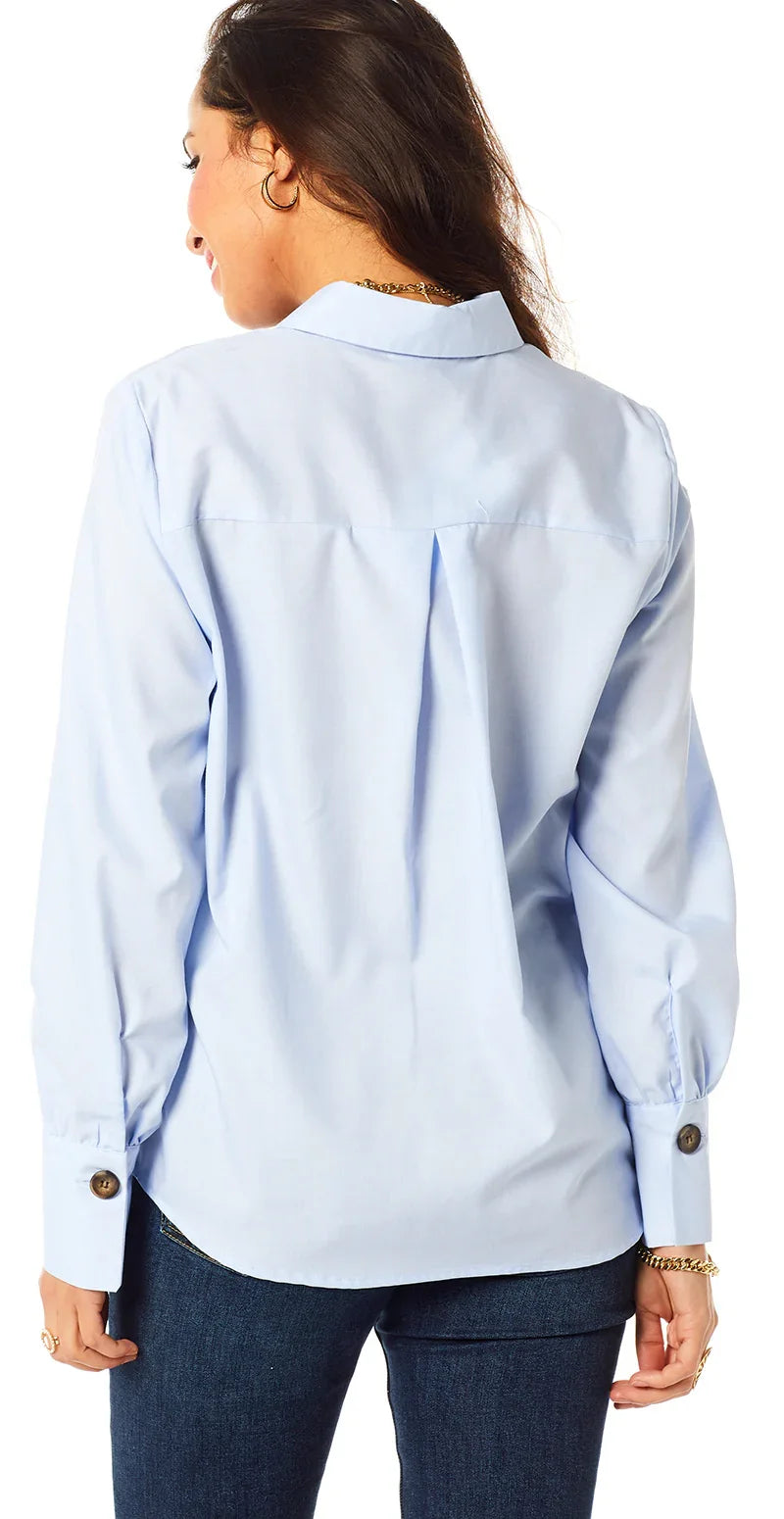 Chambray blue skjorte med stolpelukning (4502389817425)