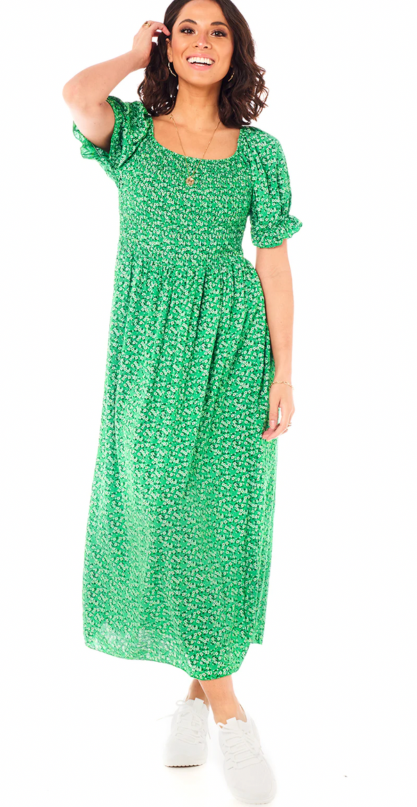 Vigga lang kjole blomsterprint brazil green LikeLondon