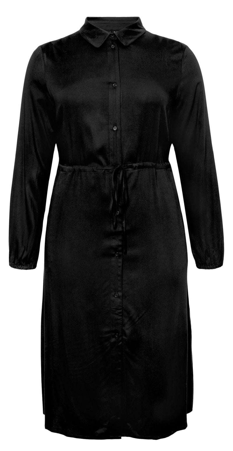 Kjole med knapper og bindebånd sort