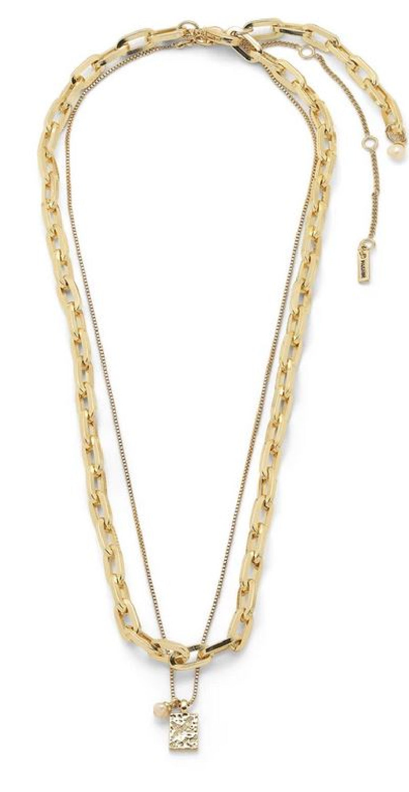 Rå halskæde og spinkel halskæde i guld