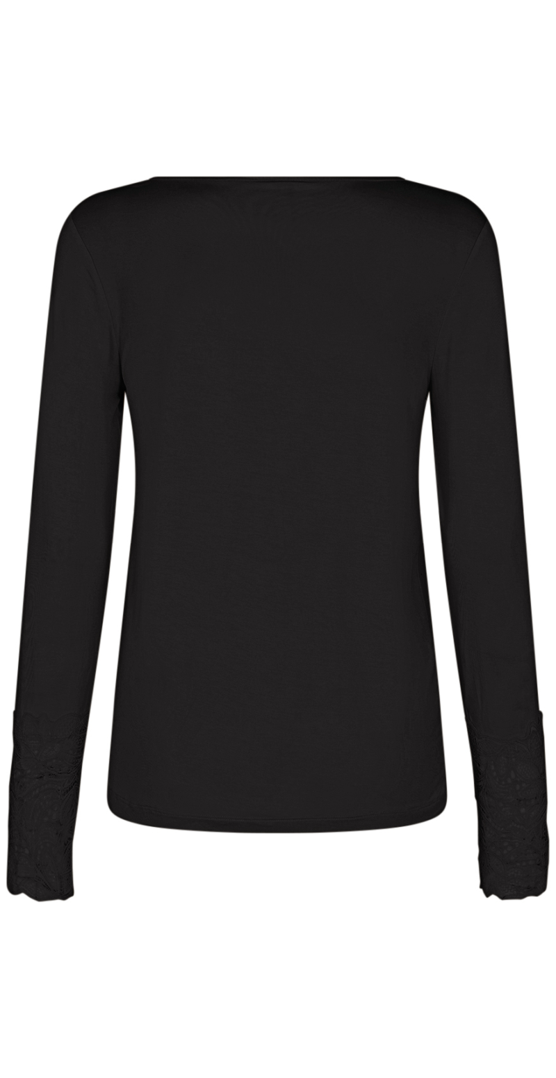 Langærmet bluse med blonde på ærmet sort small