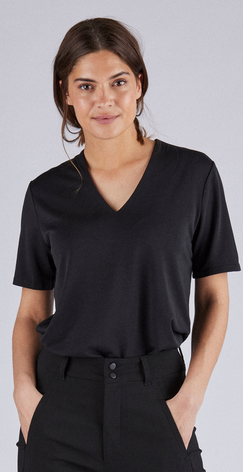 Bluse med v-hals sort