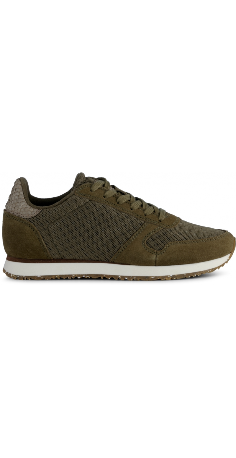 Sneakers med snørebånd og skind i dark olive