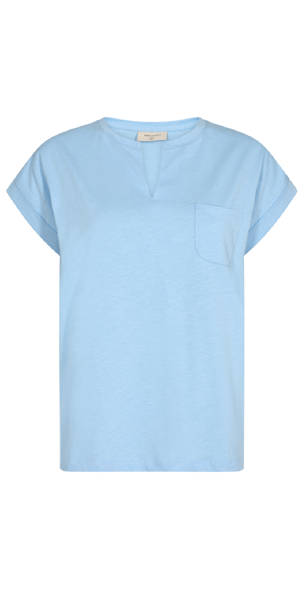 T-shirt med brystlomme chambray blue
