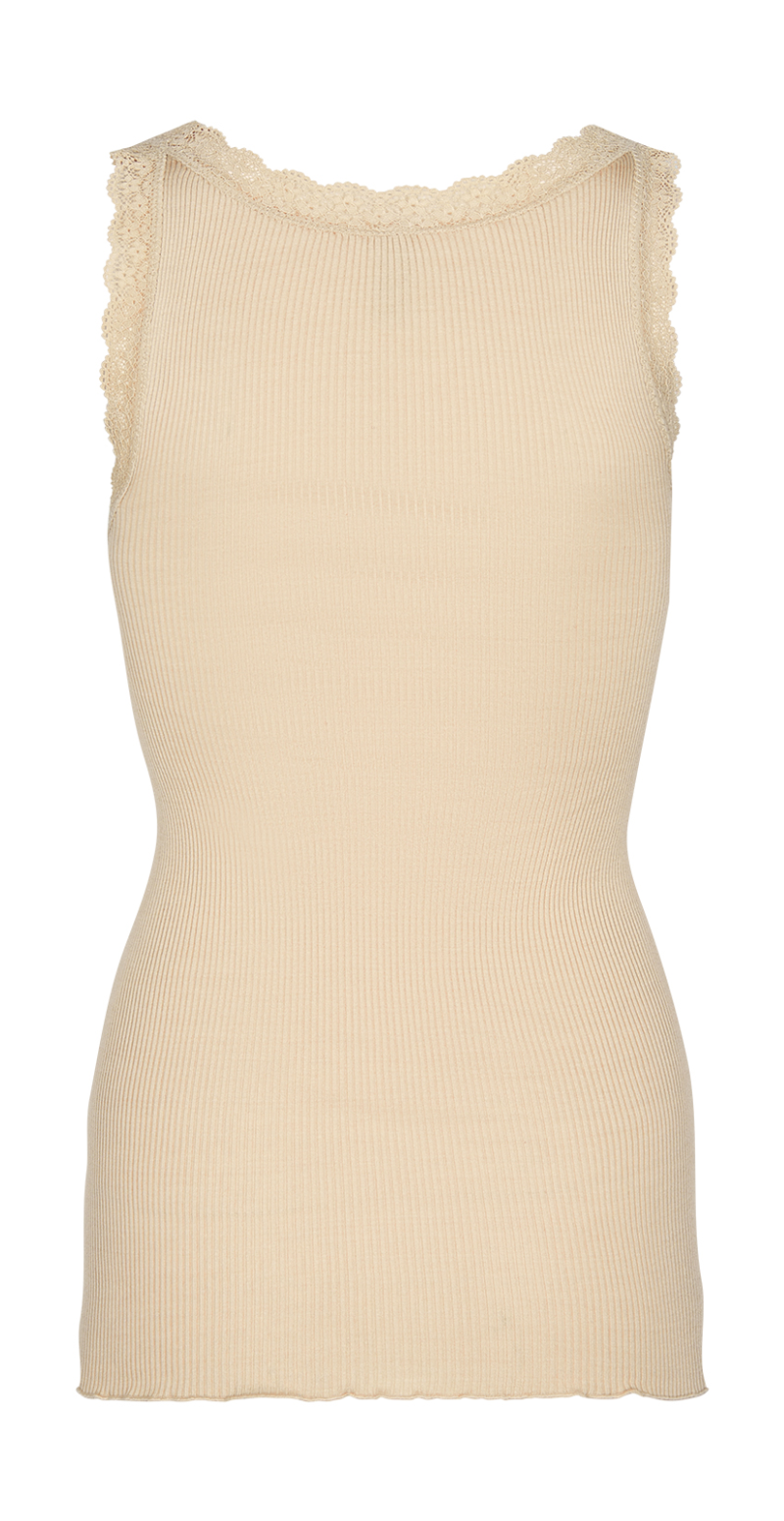 Top med blondekant beige