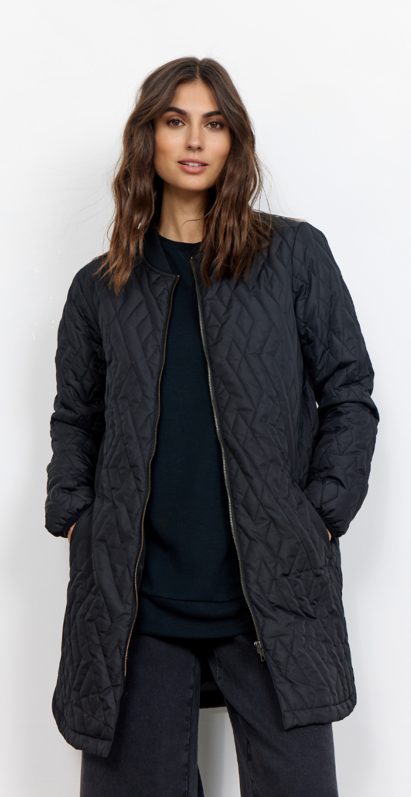 Quiltet jakke med lommer sort