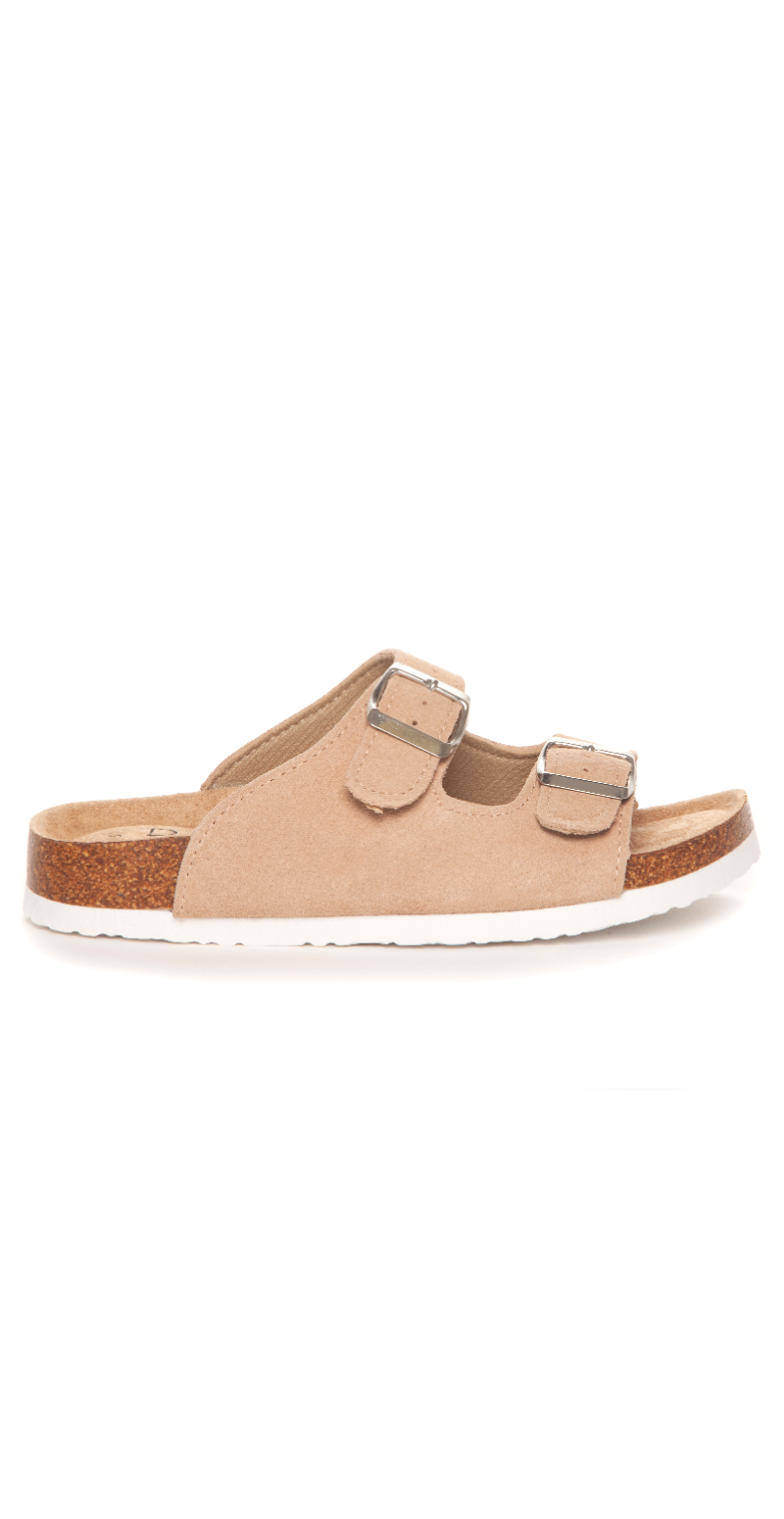 Sandal i ruskind med remme i beige