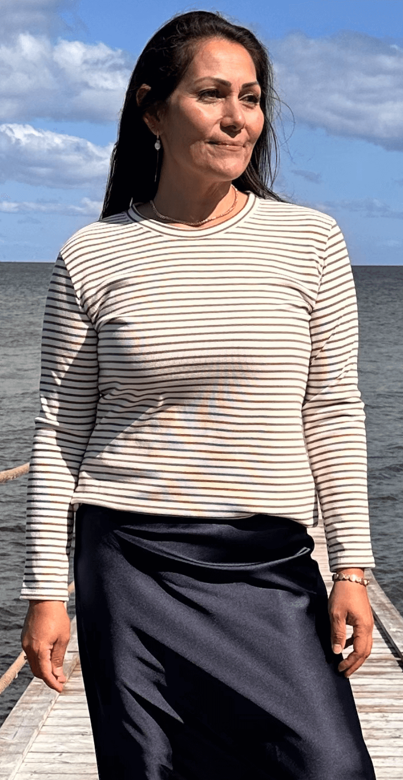 Cemille bluse med striber hvid/fango LikeLondon by Christina