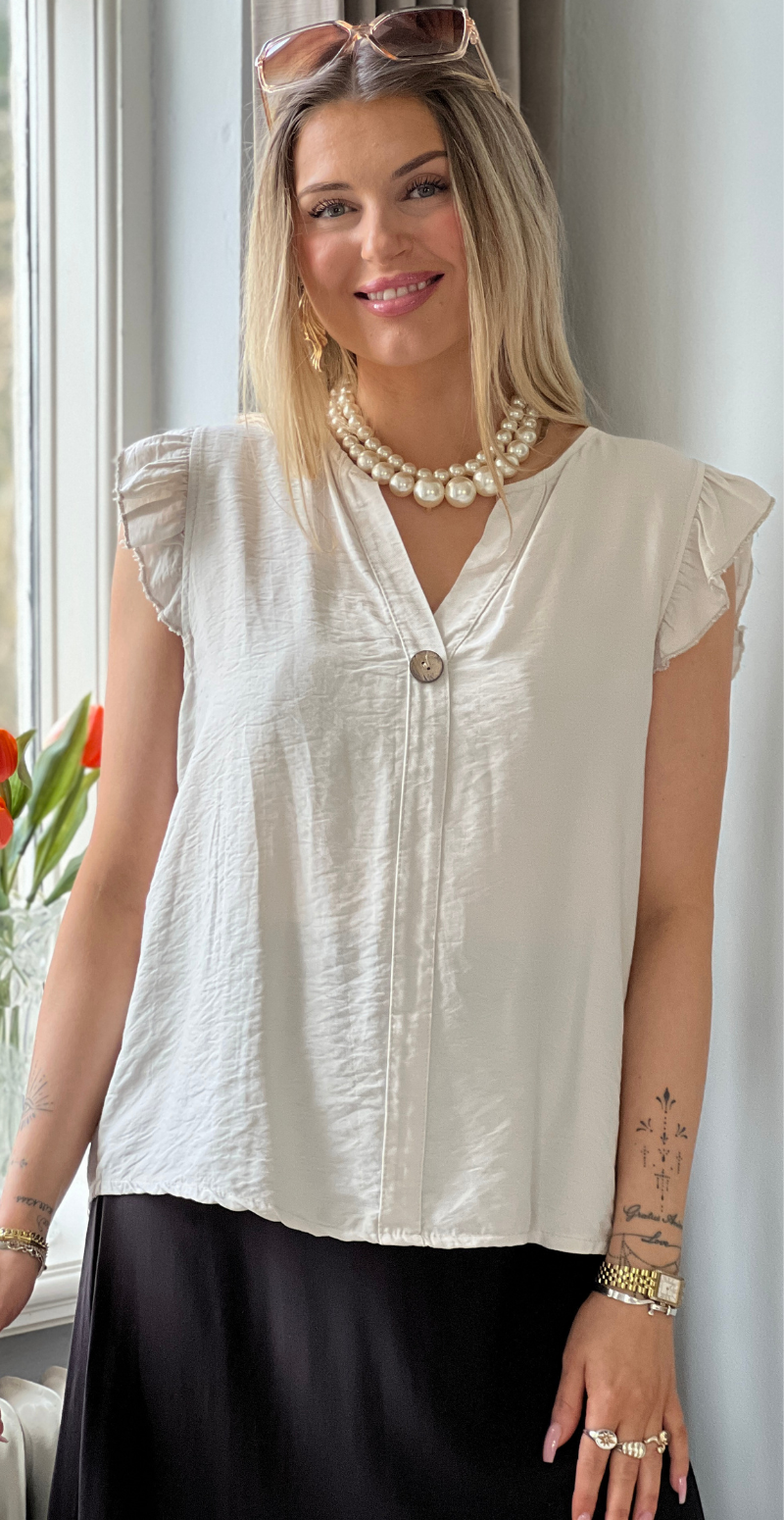 Lotus bluse med flæse detaljer beige LikeLondon