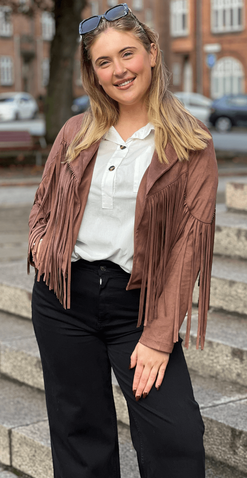 Billie ruskindsjakke med frynser brown LikeLondon